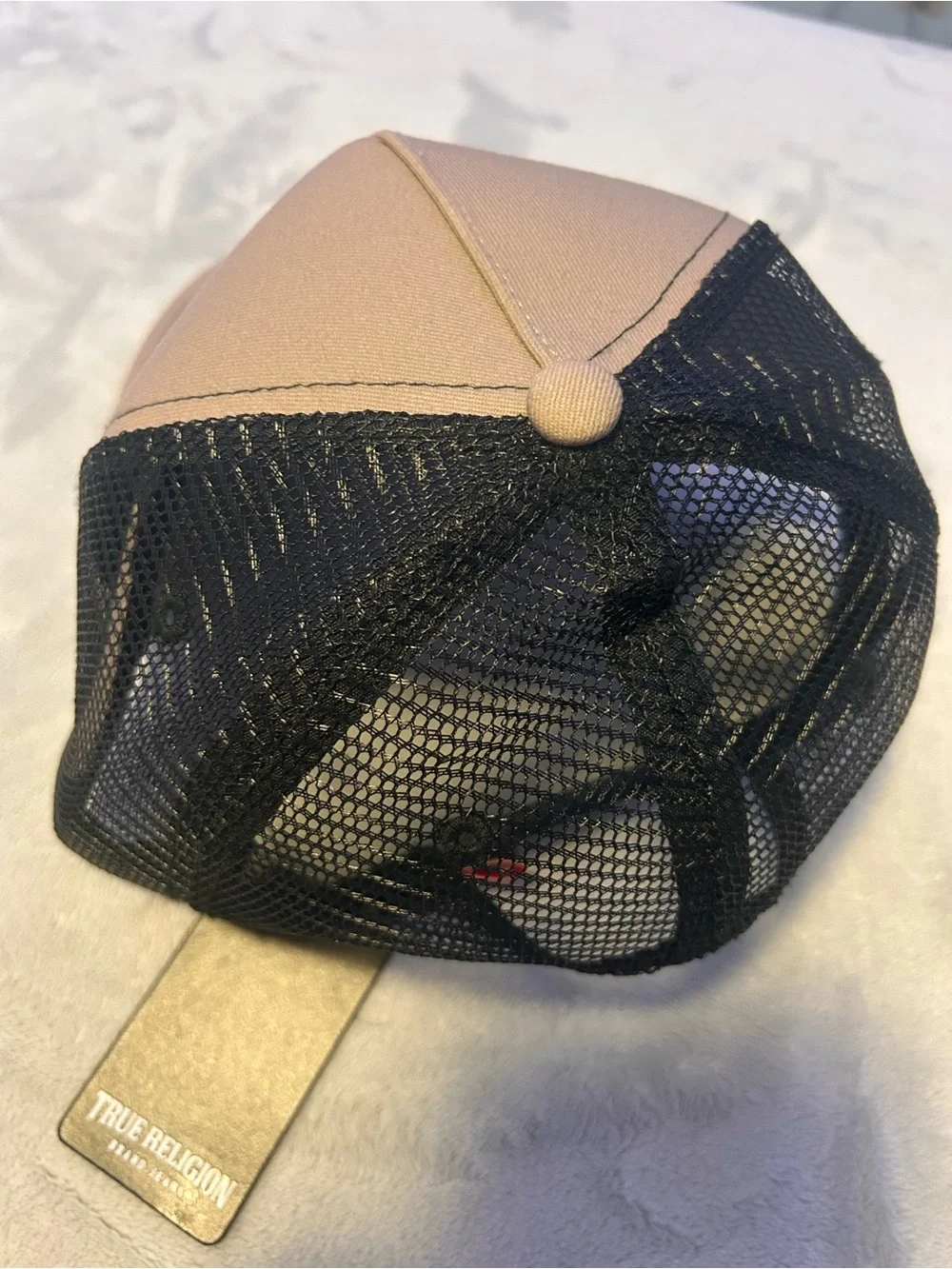 True Religion Tan and Black Mesh Logo Trucker Cap